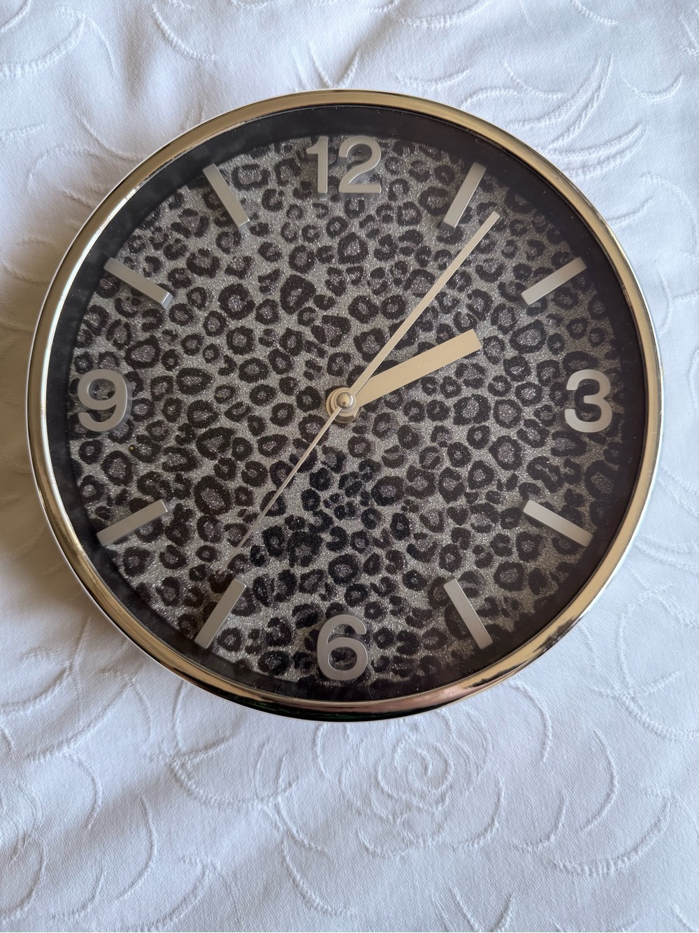 Y2K McBling Vintage Glam Silver Glitter Leopard Print Wall Clock Working